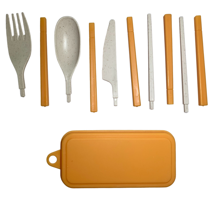 Biobasiertes Besteckset, faltbar – Orange – 4er Set
