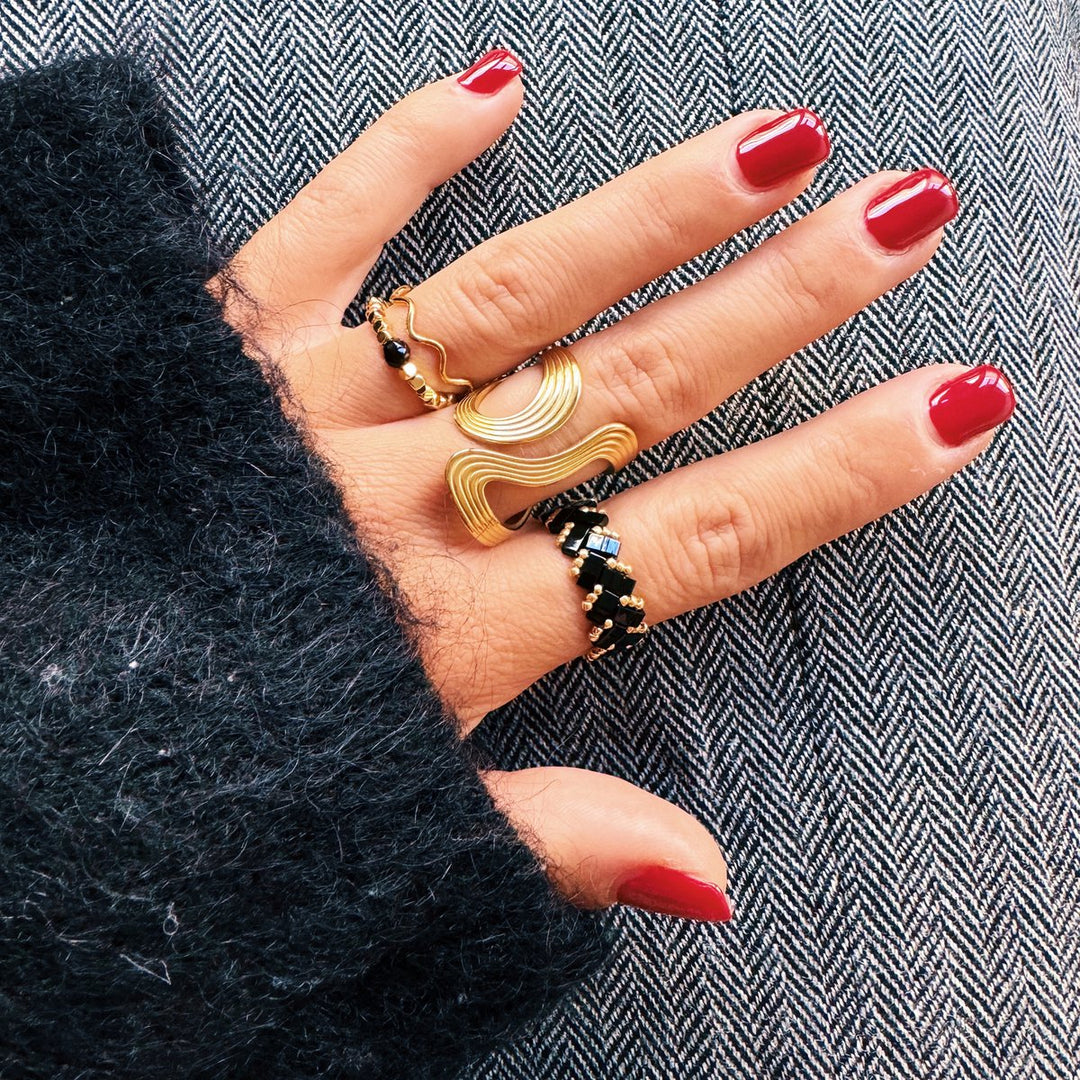 Statement Ring - RETRO STRIPES - Gold