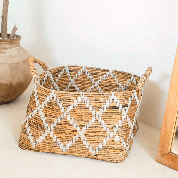 Boho Korb mit Griffen GANDARIA - Aufbewahrungskorb - Quadratischer Wäschekorb