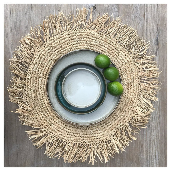 Das Fringe Raffia Tischset Round - Natural