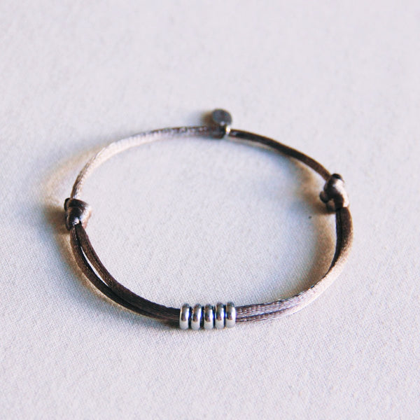 Armband - Satinband RINGS Silber - Taupe