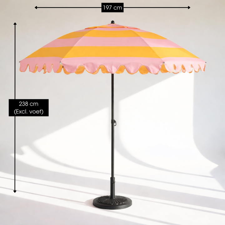 RETRO Sonnenschirm mit Wellenkante - Rosa-Gelb