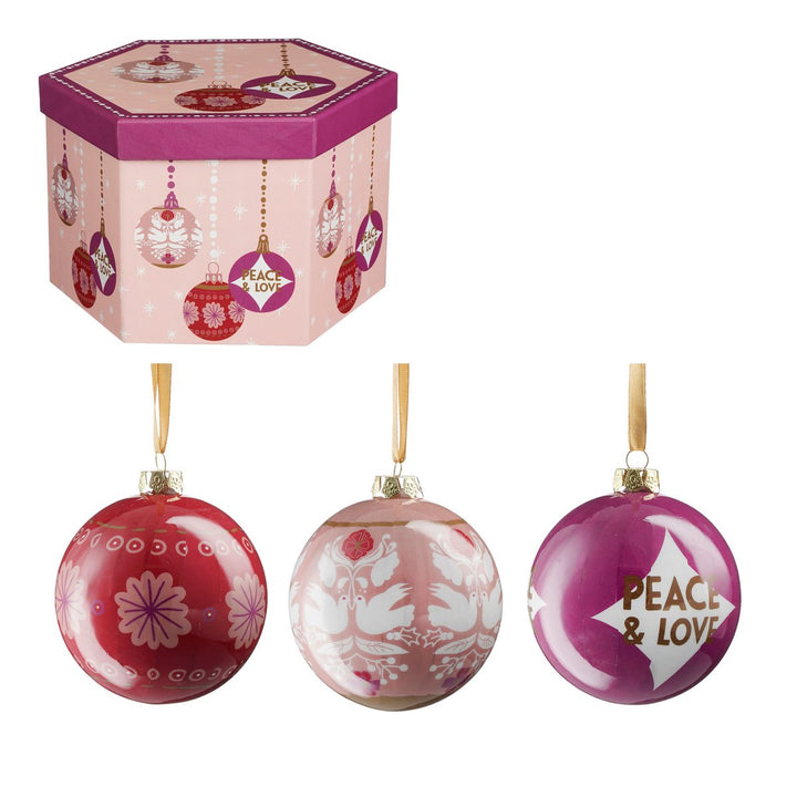 Geschenkset Weihnachtskugeln Peace & Love - 14 Stück - Ø8 cm - Pink