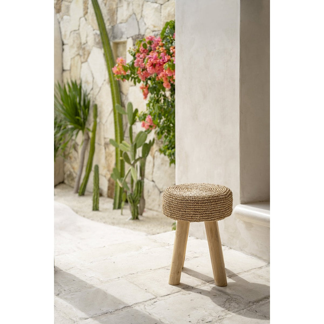 RAFFIA Hocker - Bast & Teakholz Natur
