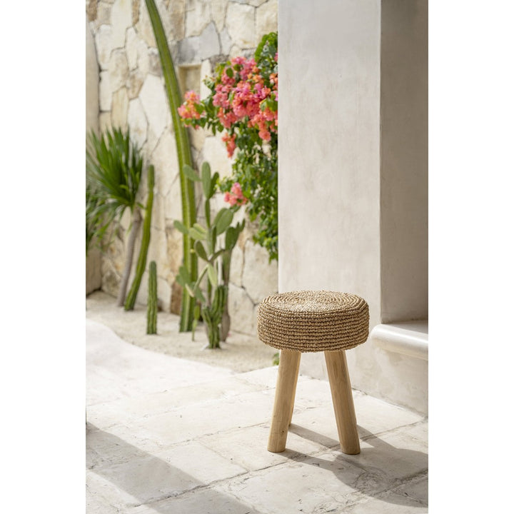 RAFFIA Hocker - Bast & Teakholz Natur