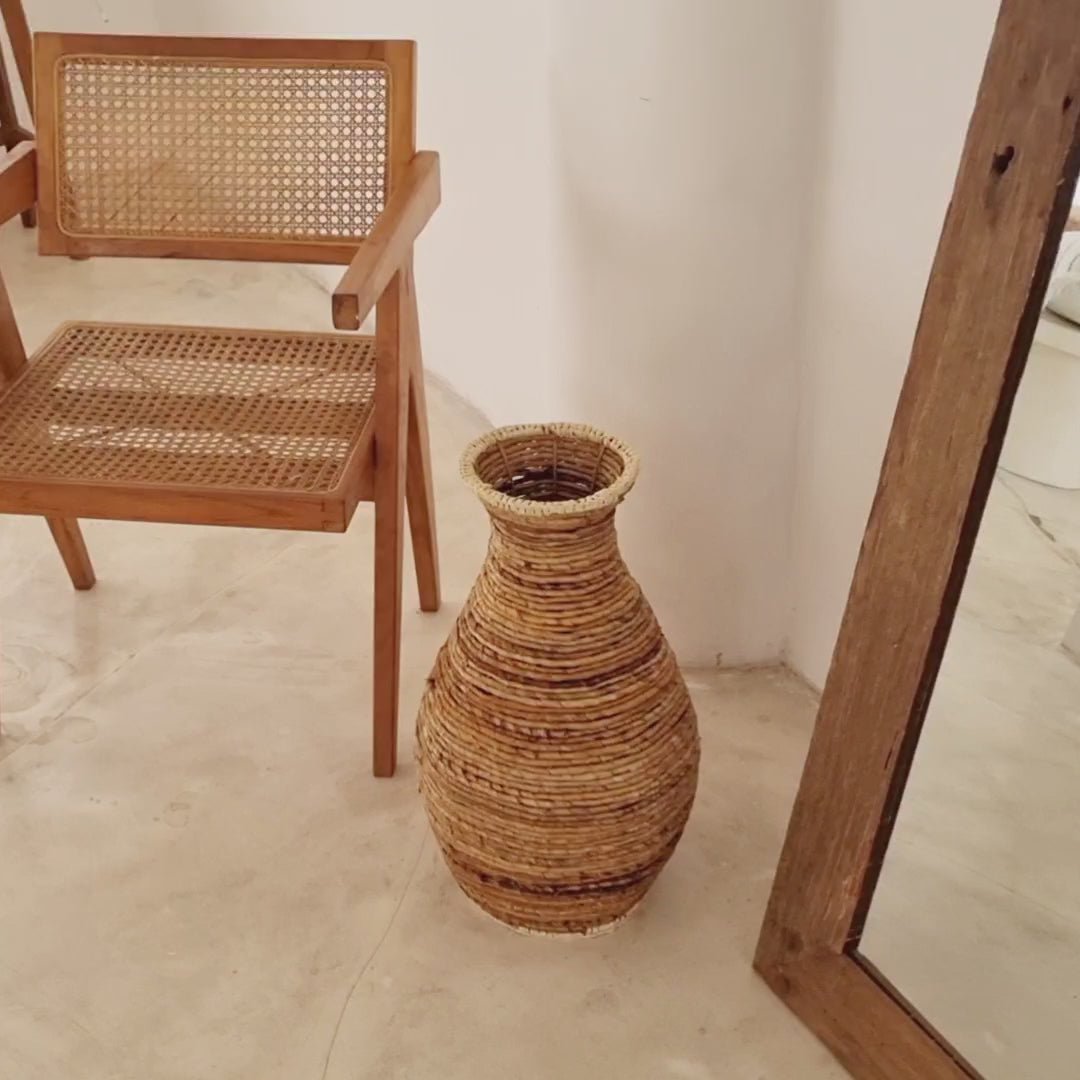 bauchige Bodenvase TUMBAK - handgefertigte Boho Korbvase
