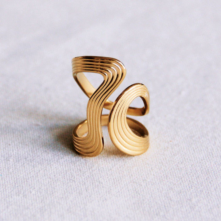 Statement Ring - RETRO STRIPES - Gold