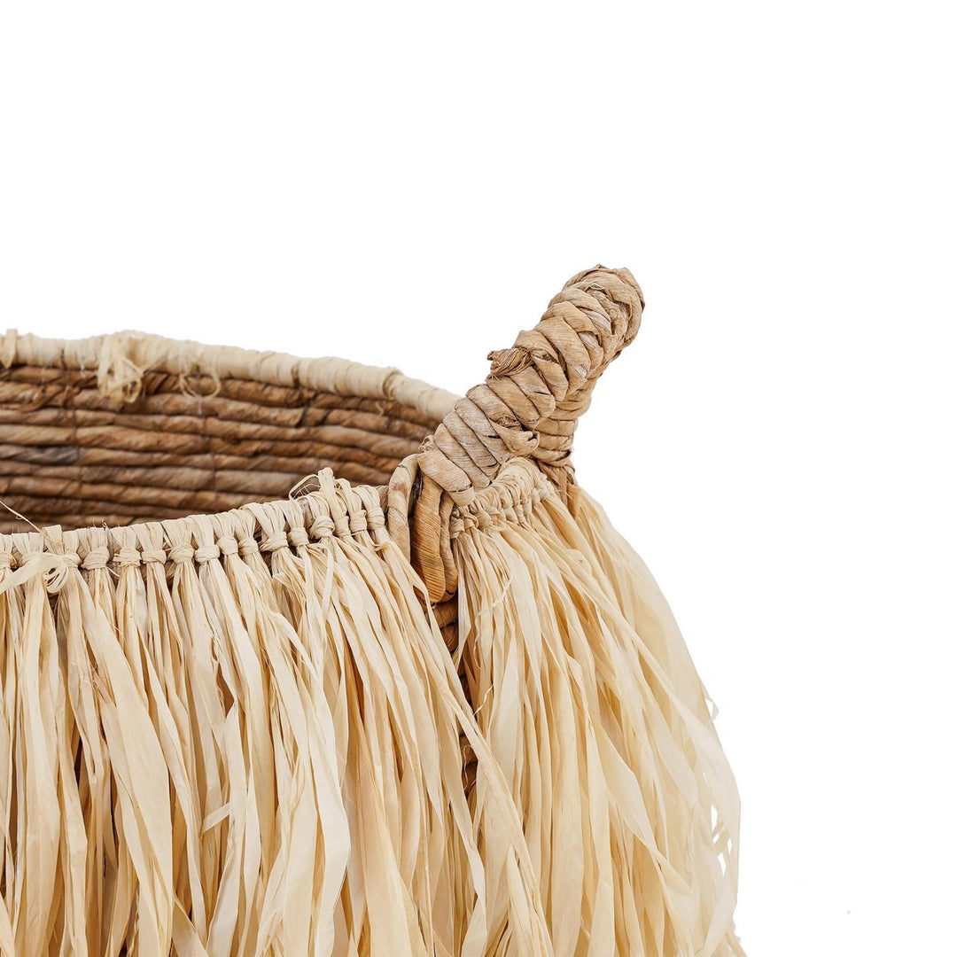 RAFFIA Korb - Aufbewahrungskorb mit Griffen - Bast Natur L