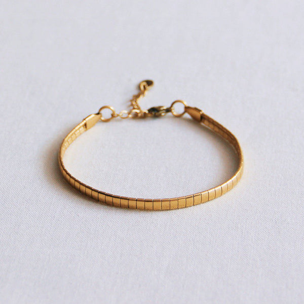 Armband - flache Plättchen gestreift - Gold
