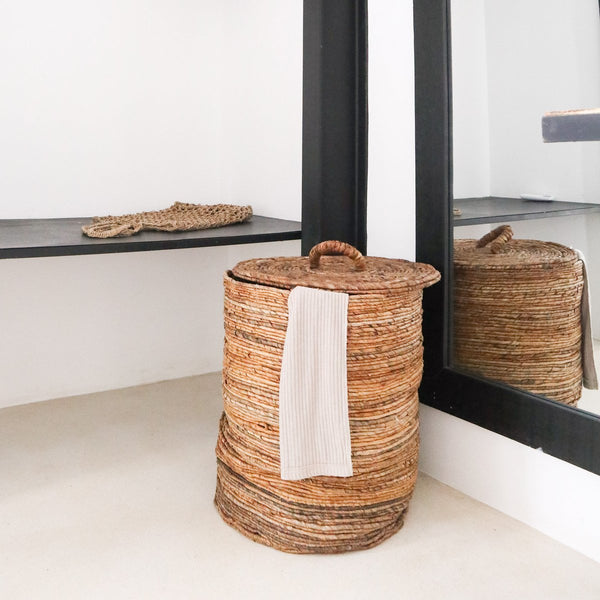 Handgefertigter Boho Korb mit Deckel OMBAK - Aufbewahrungskorb - Wäschekorb