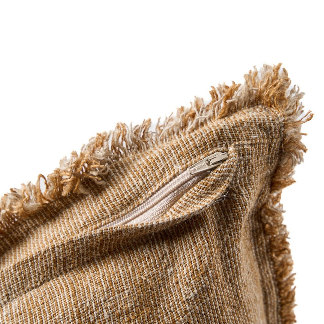 SAHARA FRINGE Kissenbezug mit Fransen - Leinen Naturbraun 50x50