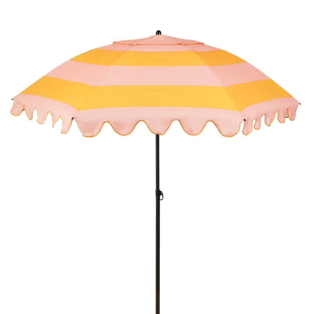 RETRO Sonnenschirm mit Wellenkante - Rosa-Gelb