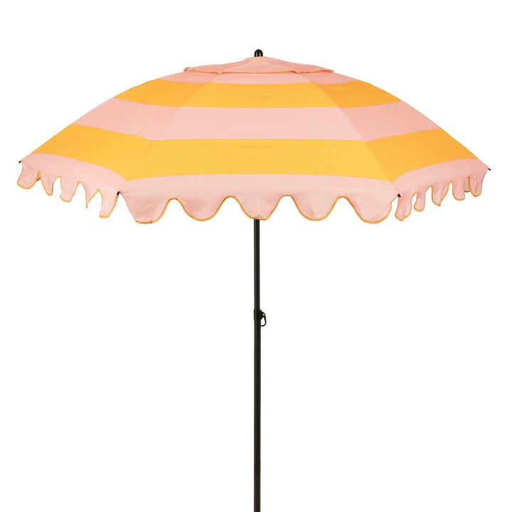 RETRO Sonnenschirm mit Wellenkante - Rosa-Gelb