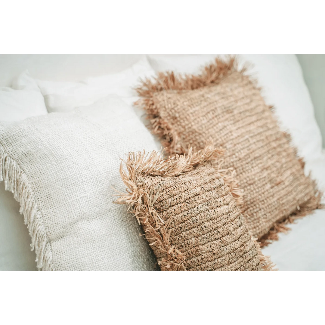 OH MY GEE Kissenbezug mit Fransen - Baumwolle Creme 60x60