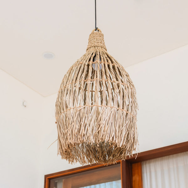 Lampenschirm LAMPUNG - Boho Deko Lampe aus Seegras mit langen Fransen