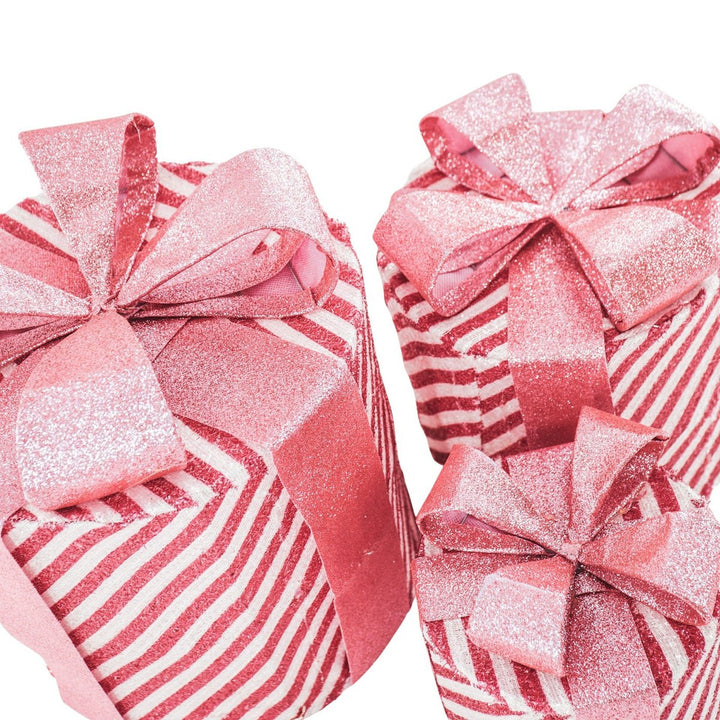 LED-Weihnachtsgeschenke – 3er-Set / rund – Pink/Weiß – 15/20/25 cm