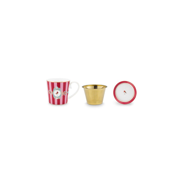 Tea for One LOVE BIRDS MEDALLION Stripes RED