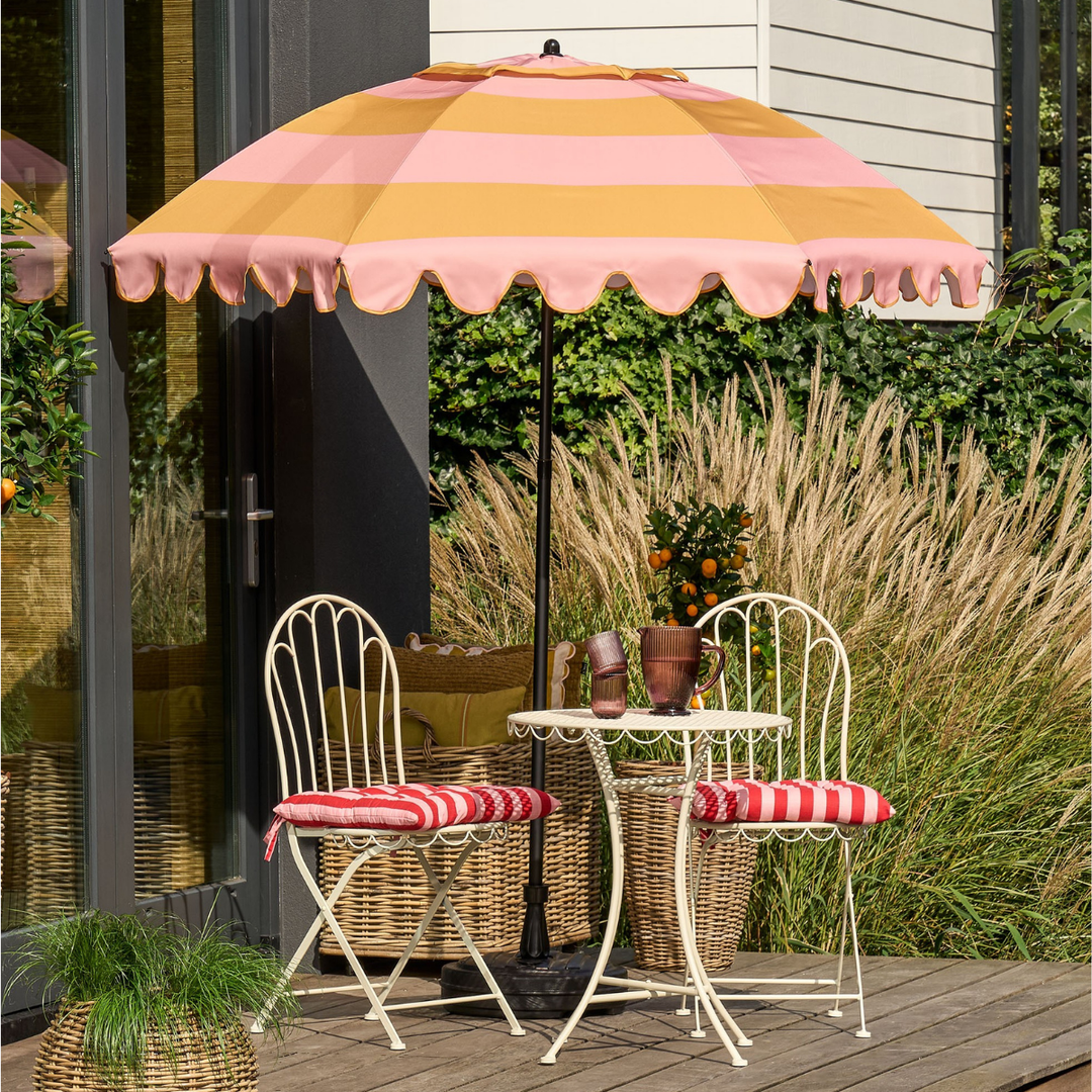 RETRO Sonnenschirm mit Wellenkante - Rosa-Gelb