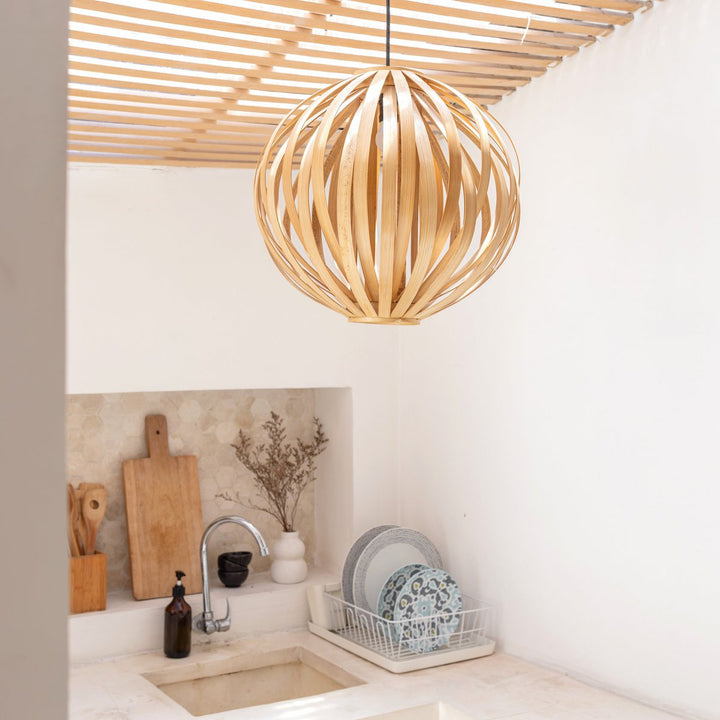 natürliche Bambuslampe UBUD - kugelförmige Deckenleuchte - Boho Hängelampe