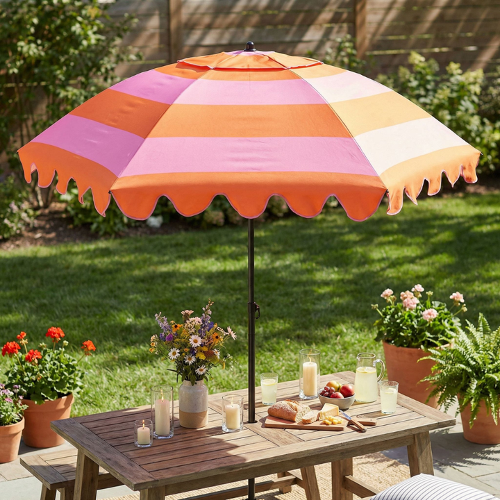 RETRO Sonnenschirm mit Wellenkante - Rosa-Orange
