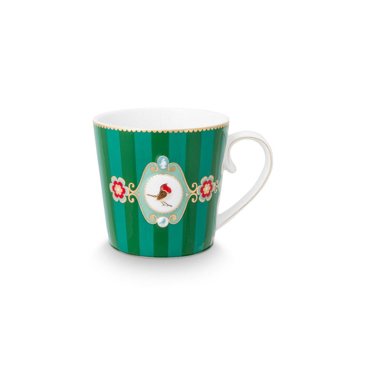 Tea for One LOVE BIRDS MEDALLION Stripes GREEN