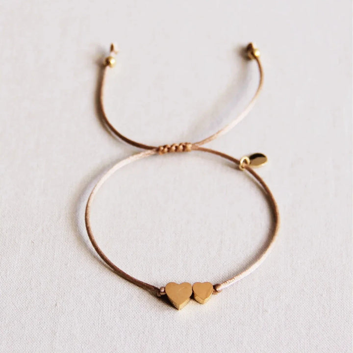 Armband - Satinband - Charms HEARTS Gold - Taupe ombre