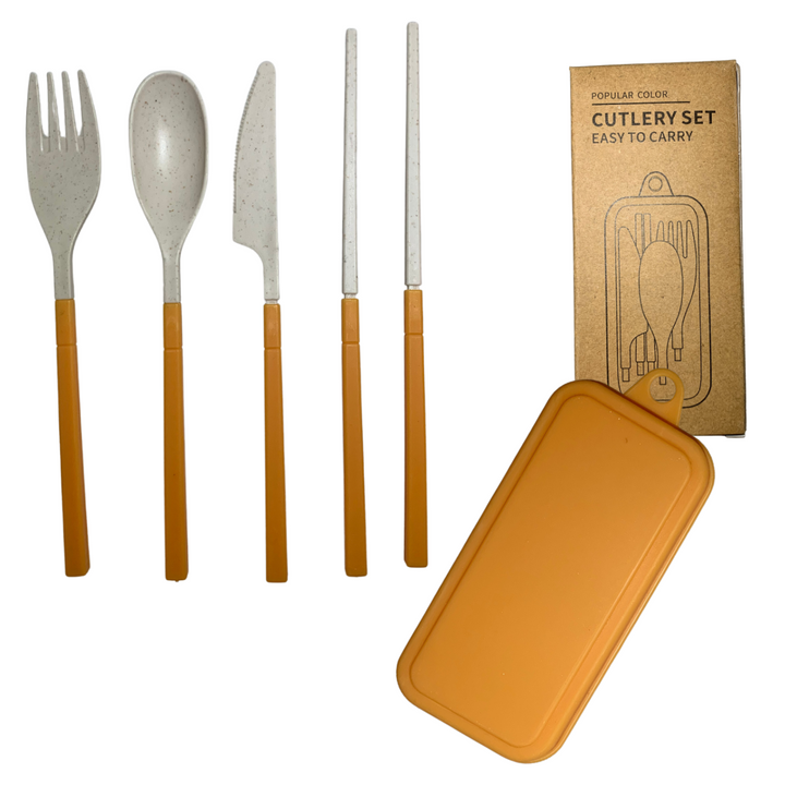 Biobasiertes Besteckset, faltbar – Orange – 4er Set