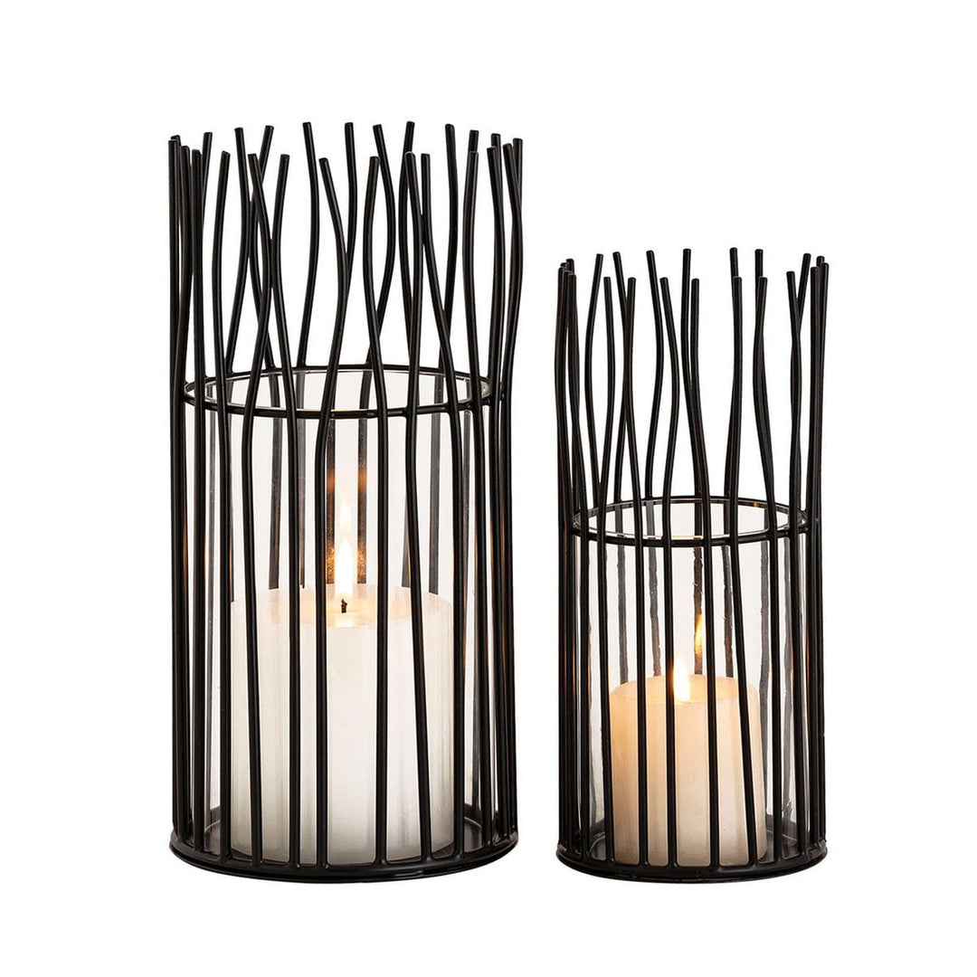 Windlichter mit Glaseinsatz - Kerzenhalter - Drahtgeflecht schwarz o. silber - 2er-Set