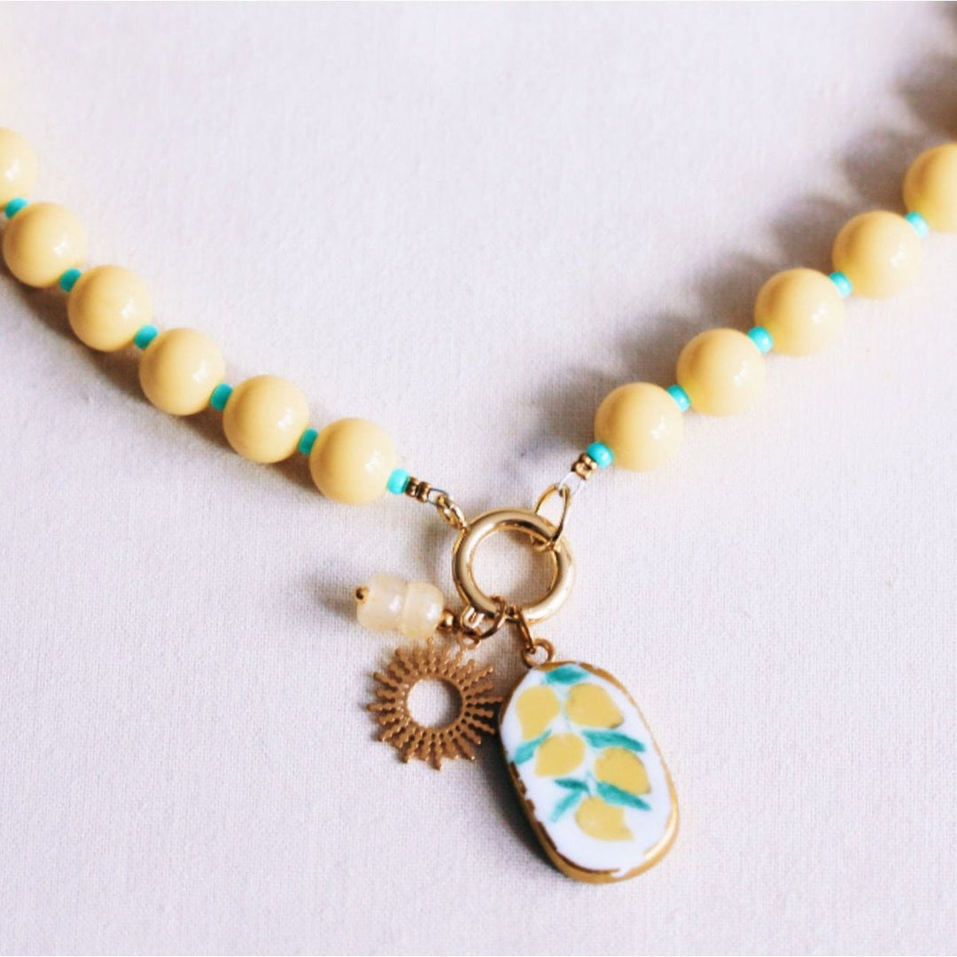 Halskette mit Charms - Miyuki-Perlenkette XL Gelb/Mint
