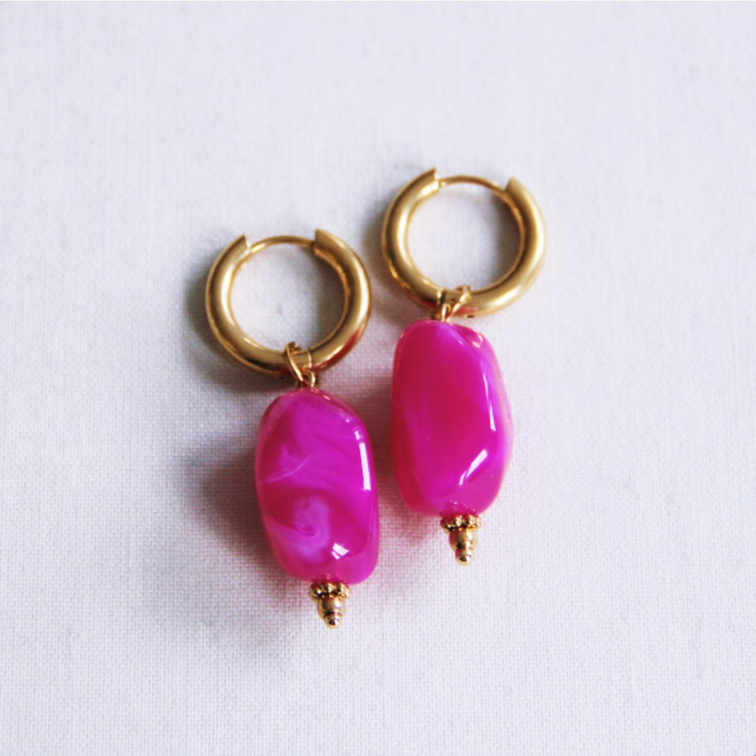Ohrring - Bold Creolen Gold - Charm NUGGET Pink/Fuchsia
