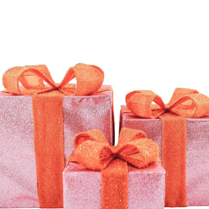 LED Weihnachtsdeko / Geschenkboxen – Rosa/Orange – 3er-Set
