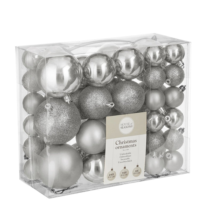 Weihnachtskugeln Set - 46 Stück - Ø4/6/8 cm - Kunststoff - Silber