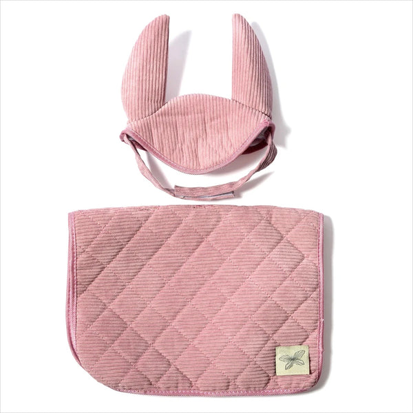 Satteldecke und Mütze für Steckenpferde, rosa