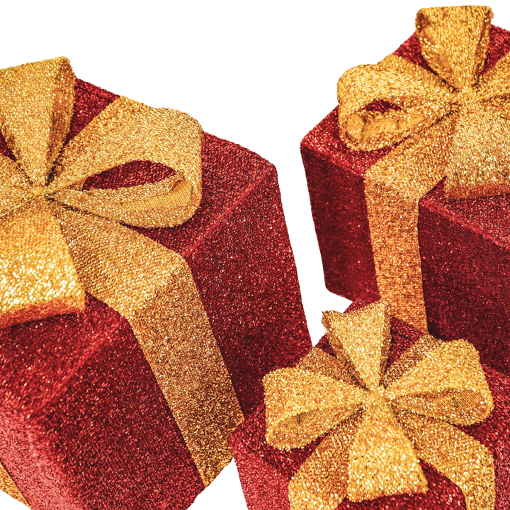 LED Weihnachtsdeko / Geschenkboxen – Rot/Gold – 3er-Set
