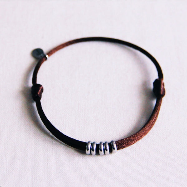 Armband - Satinband RINGS Silber - Dunkelbraun