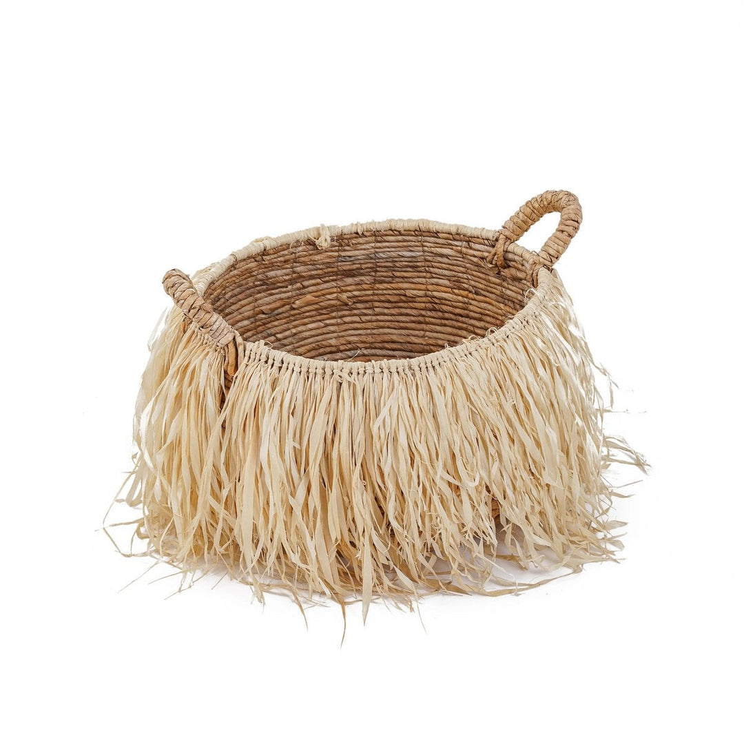 RAFFIA Korb - Aufbewahrungskorb mit Griffen - Bast Natur L