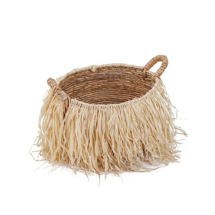 RAFFIA Korb - Aufbewahrungskorb mit Griffen - Bast Natur L