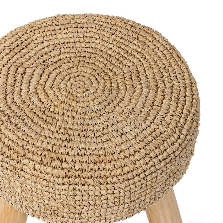 RAFFIA Hocker - Bast & Teakholz Natur