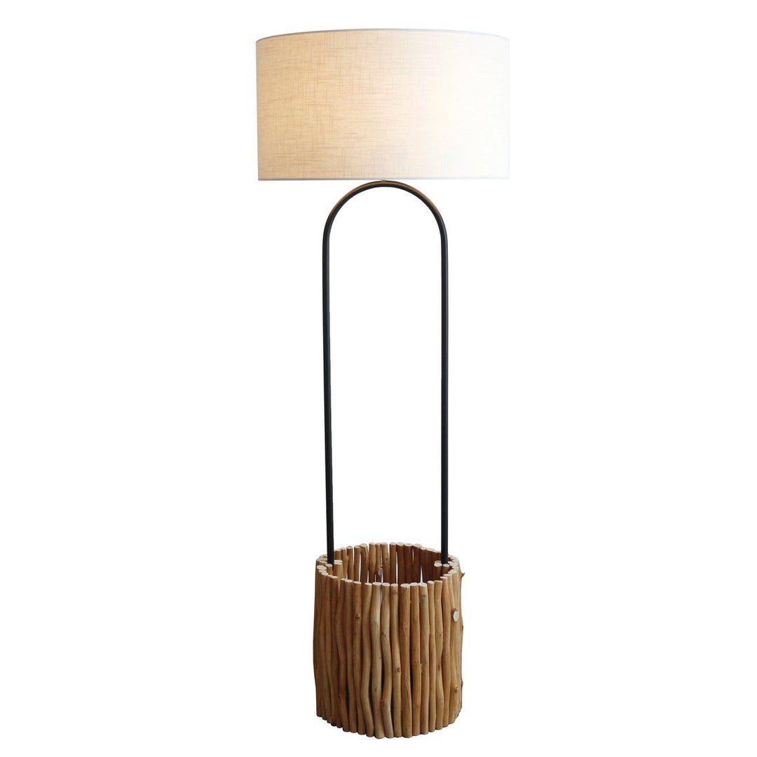 Stehleuchte BRANCHES - Deko Lampe mit Pflanztopf - Leinen/Treibholz Natur 155cm