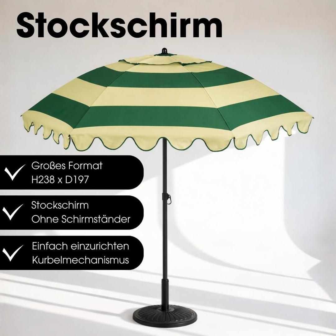 RETRO Sonnenschirm mit Wellenkante - Grün