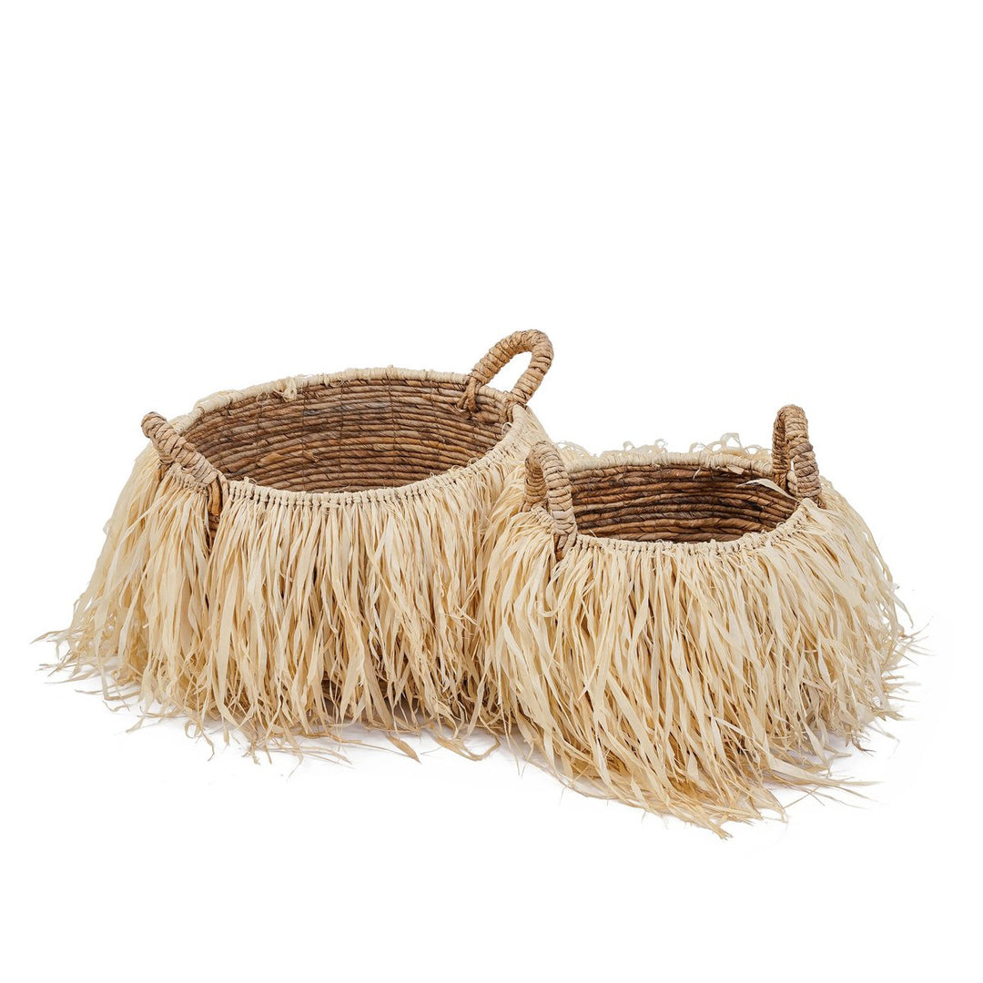 RAFFIA Korb - Aufbewahrungskorb mit Griffen - Bast Natur M