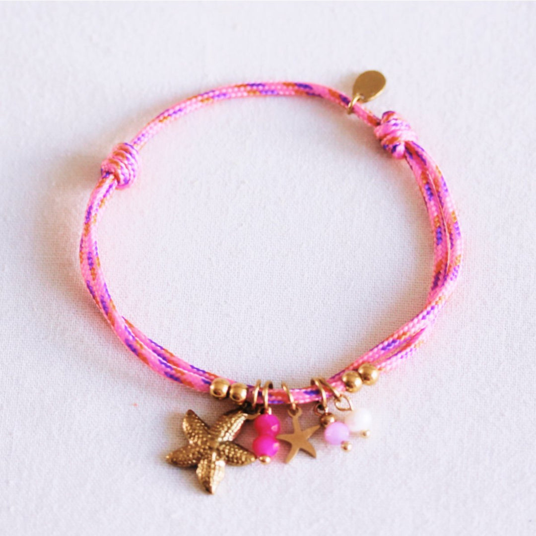 Armband - Paracord STARFISH Charms - Pink/Gold