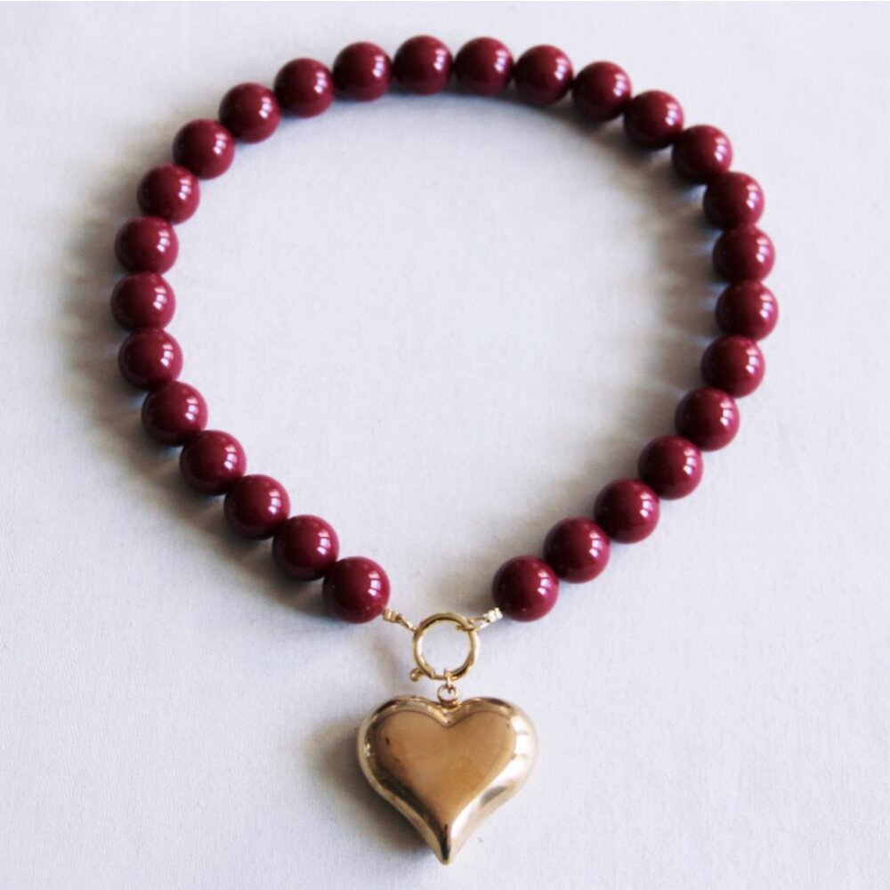 Halskette - Charm HEART Rot - Perlenkette XXL Kirschrot
