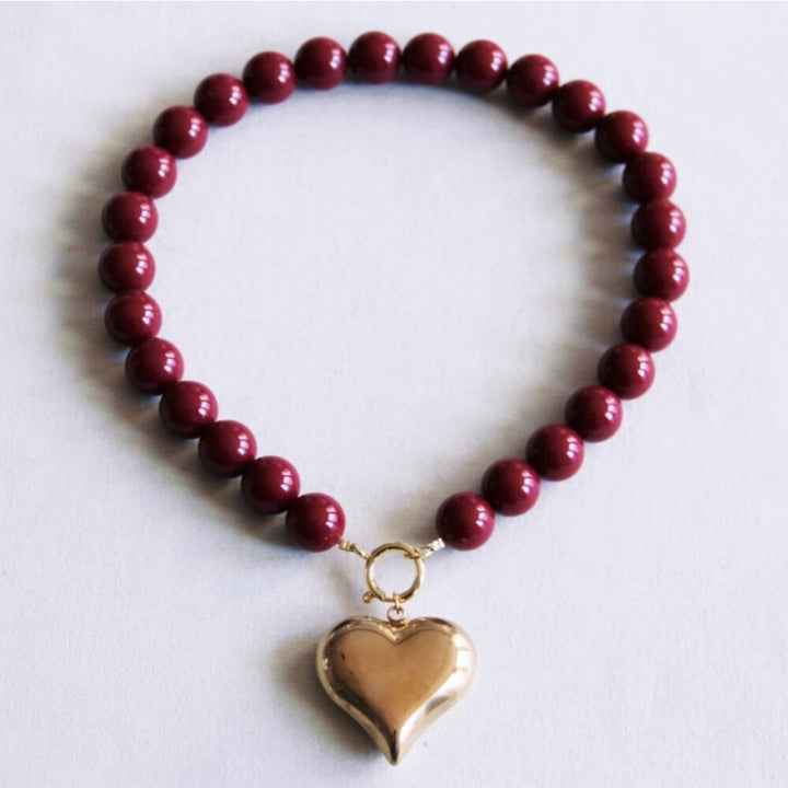 Halskette - Charm HEART Rot - Perlenkette XXL Kirschrot