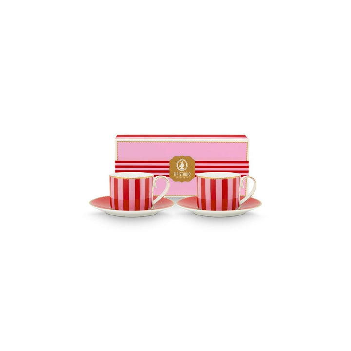 Espressotassen 2er-Set LOVE BIRDS MEDALLION Stripes RED