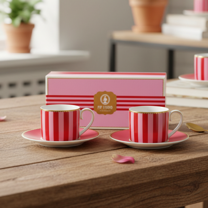 Espressotassen 2er-Set LOVE BIRDS MEDALLION Stripes RED