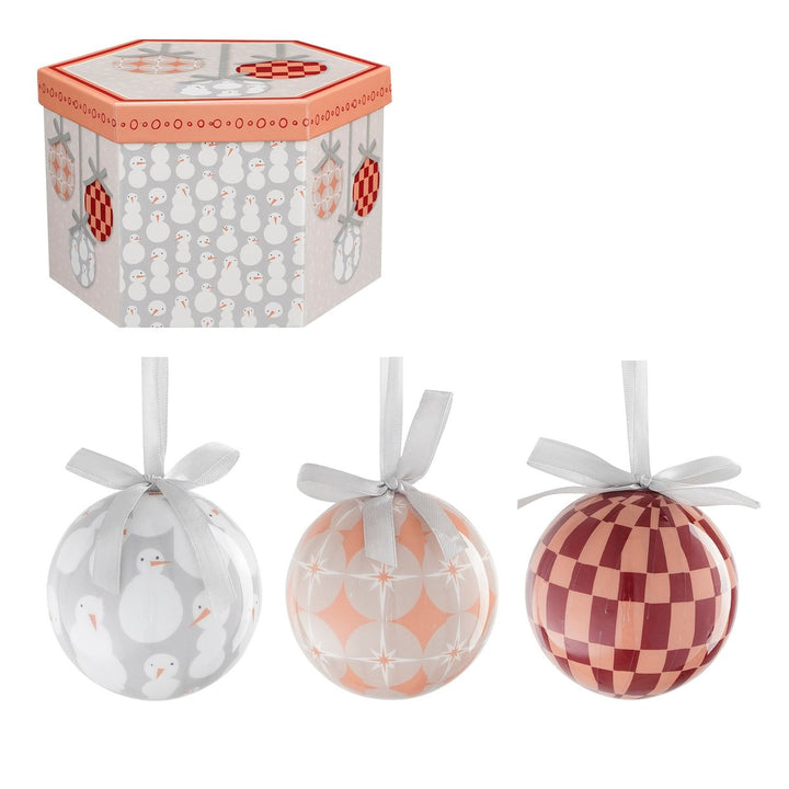 Geschenkset Weihnachtskugeln – 14 Stück – Ø8 cm – Pfirsich, Grau