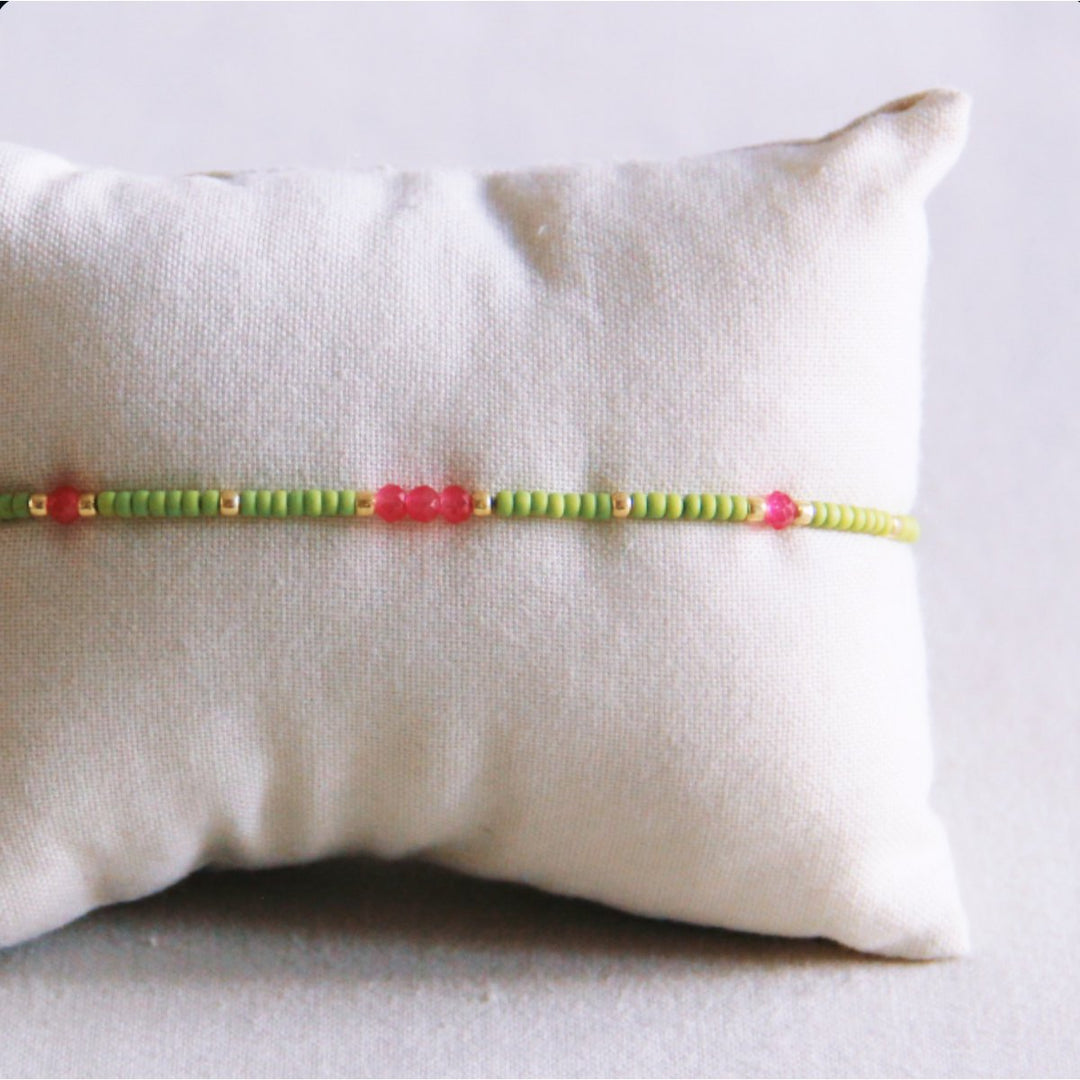 Armband - Miyuki-Perlen - Facetten Grün/Kirschrot
