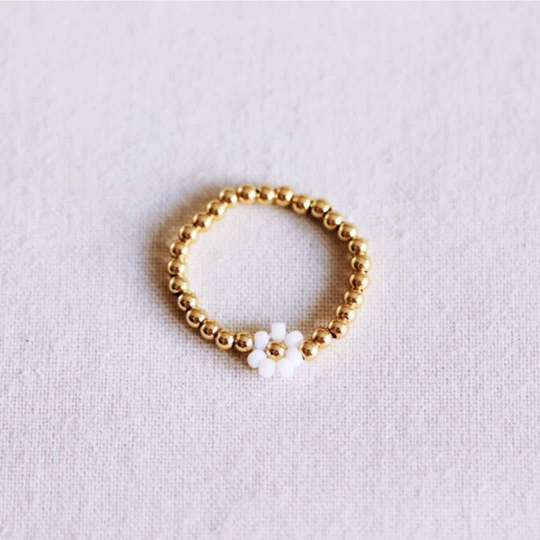 Ring - elastisch - FLOWER - Gold/Weiß