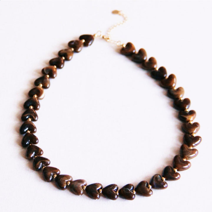 Halskette - Perlenkette HEARTS - Braun